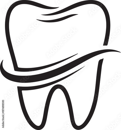 Simple black and white illustration of a tooth isolated on transparent background
