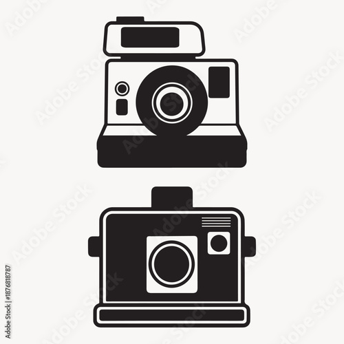 Set of Vintage Instant Photo Camera Silhouettes,Classic Retro Camera Illustrations