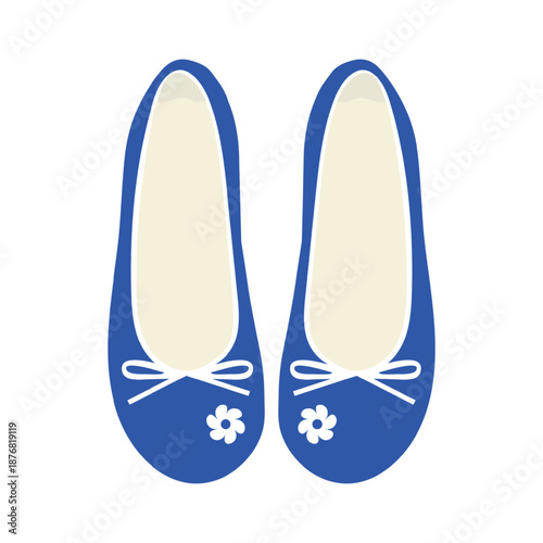 Blue ballet flats with white floral bow embellishments - top view