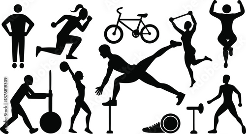 Fitness silhouettes isolated on transparent background, Vector, illustration