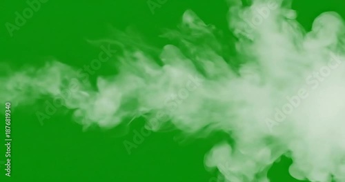 White smoke puffs rise against solid green background gentle layer of fog slow motion video clip with visual and effects and animation and cloud and clouds and steam