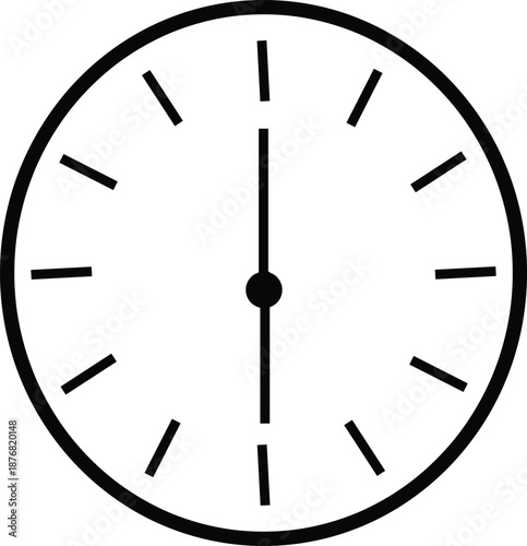 Simple analog clock face with black hands and markers on white