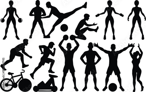 Sports silhouettes collection isolated on transparent background, Vector, illustration