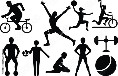 Sports silhouettes isolated on transparent background, Vector, illustration