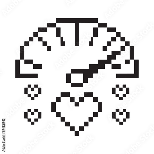 Pixelated speedometer display with hearts indicating speed and affection