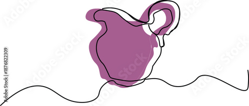 Minimalist purple pitcher line illustration. Continuous pitcher line art. Abstract surreal design for modern branding and editorial use.