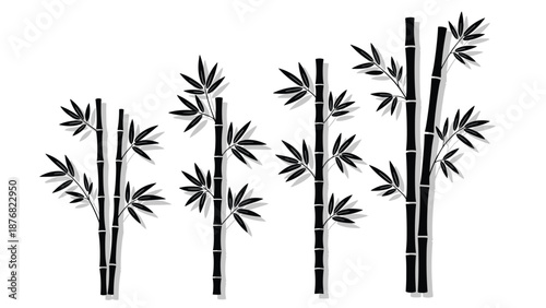 Bamboo silhouettes, black vector illustration, minimal oriental nature, zen design, botanical plant background, isolated on white, calm decor artwork collection