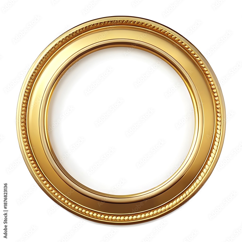 Naklejka premium Shiny Gold Circular Frame Border in Angled Perspective on White Background