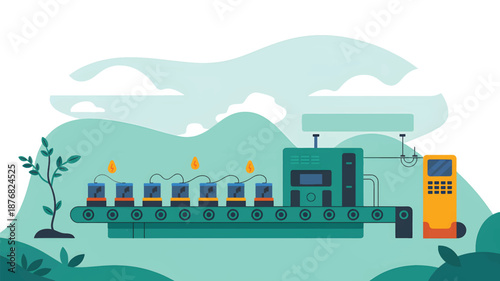 Battery production line with conveyor belt and charging stations factory