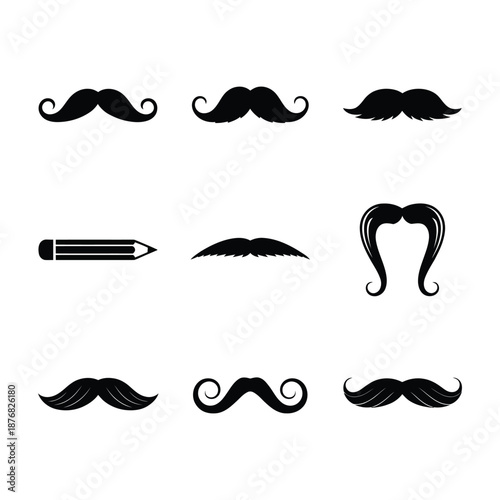 a collection of various mustache styles and a pencil