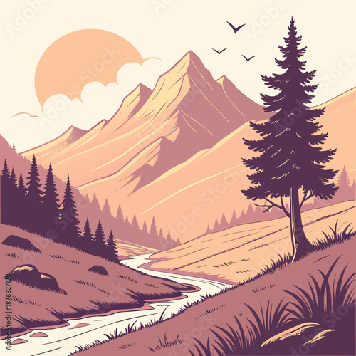 Serene mountain landscape at sunset