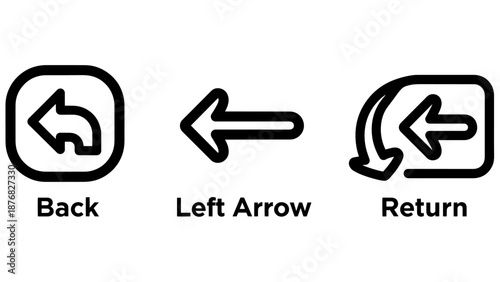 Interface Navigation Icons with Back Return and Left Directional Arrow Symbols