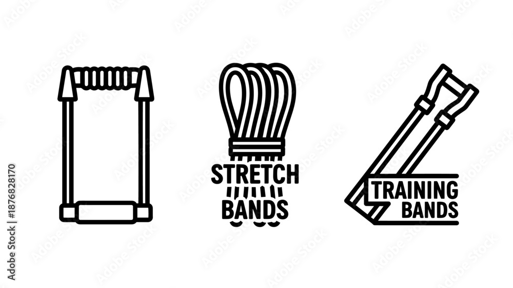 Fototapeta premium Resistance Band and Stretch Trainer Icons for Strength Training and Physical Therapy Exercises