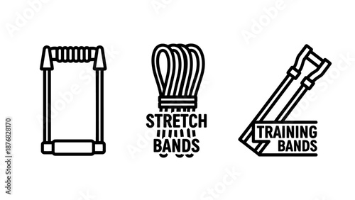 Resistance Band and Stretch Trainer Icons for Strength Training and Physical Therapy Exercises