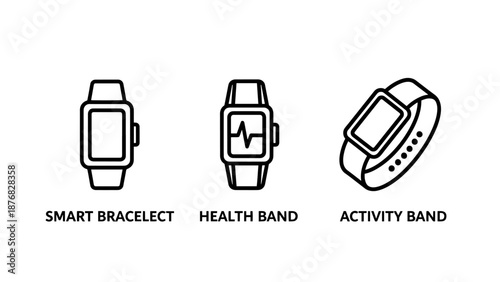 Wearable Tech Icons: Smartwatch, Health Band, and Activity Tracker