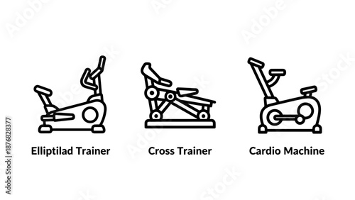 Cardio Machine Icons: Elliptical, Cross Trainer, and Treadmill