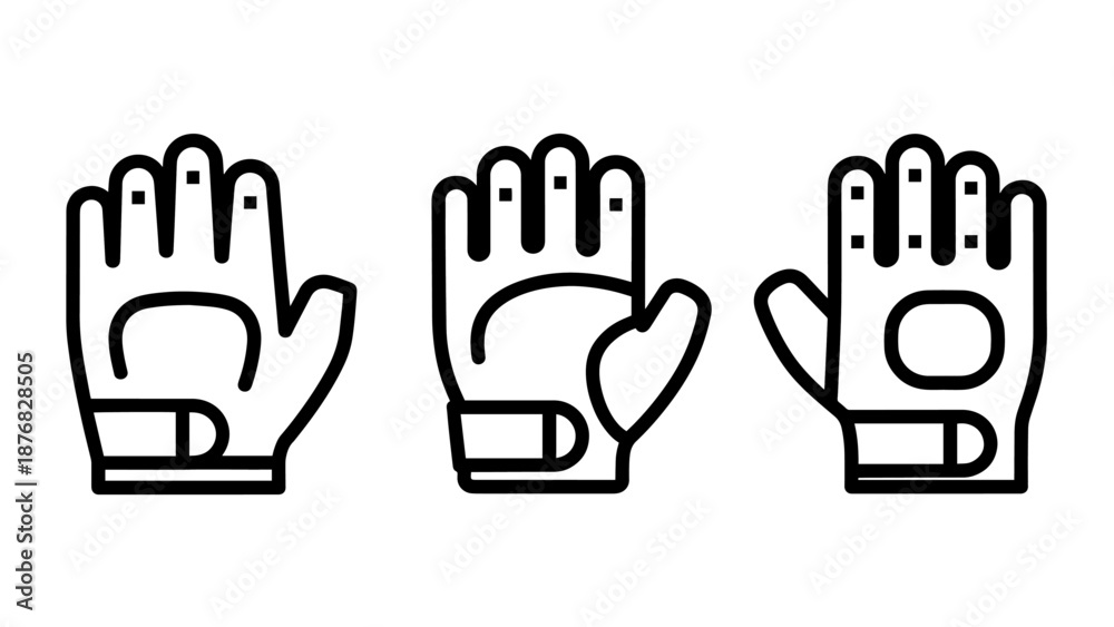 Obraz premium Three variations of minimalist glove icons for sports or work.