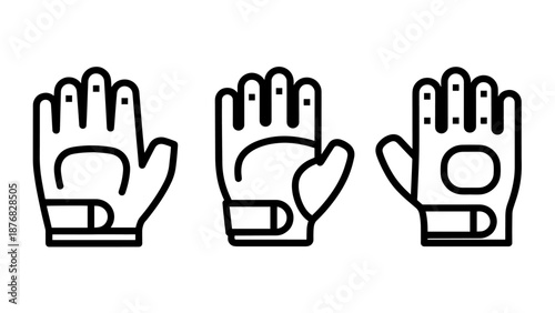 Three variations of minimalist glove icons for sports or work.