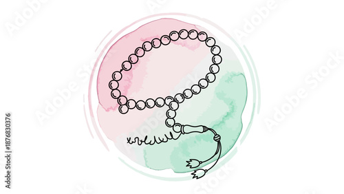 Divine Beads: The image showcases a beautiful string of beads on a painted background, an artistic rendition of a sacred rosary or prayer beads, symbolizing devotion and inner peace.