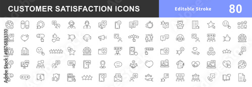 Customer satisfaction icon set Feedback icons for web and mobile app. Containing feedback, like, customer review, review, satisfaction, good feedback, rate and more. Outline icons set. Editable stroke