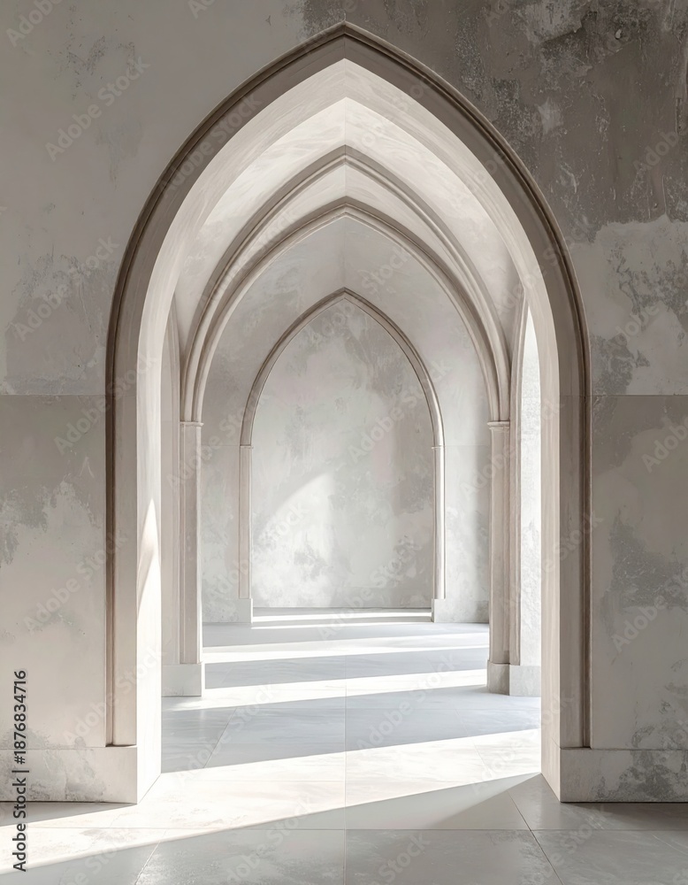 Fototapeta premium Architectural Passage with Arched Doorways and Soft Natural Light in Neutral Tones