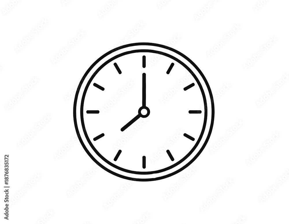Fototapeta premium Minimal line style clock icon representing time management isolated on transparent background.