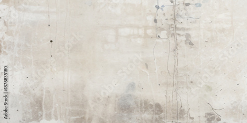 Light gray grunge concrete wall texture with vertical water stains and weathered plaster details, blended with soft neutral watercolor paper grain in light beige tones for a vintage surface.