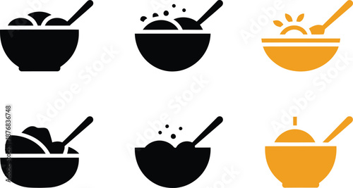 Minimal Food Bowl Cooking Meal Icon Set in Black and Orange