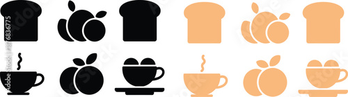 Minimal Food and Drink Breakfast Icon Set in Black and Peach