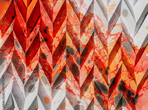 Schilderij op canvas Folded Japanese origami on marbling background texture, abstract geometric patte