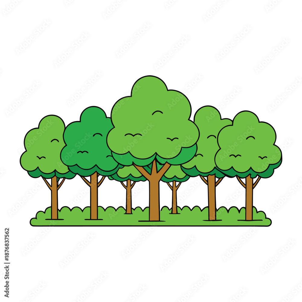 Obraz premium Lush green garden trees sway gently in the breeze, their vibrant leaves creating a serene, peaceful oasis filled with shade, life, and natural beauty all around. 
