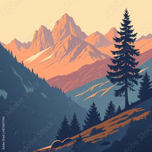 Sunset over mountain range