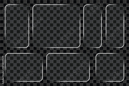 Glassmorphism UI Elements Set. Transparent Glass Plates, Acrylic Badges, and Geometric Shapes for Modern UI or UX Design, Empty Glossy Clear Buttons, Frames and Banners Vector Mockup Bundle. EPS 10. 