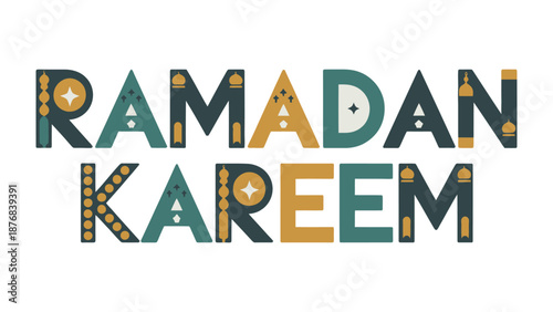 Ramadan Kareem Illustration: Artistic rendition of Ramadan Kareem, embodying the spirit of this special month, is showcased using decorative typography, designed with distinctive letter styles.