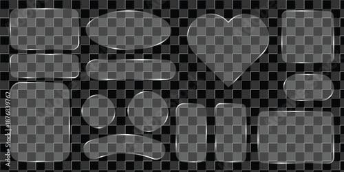 Liquid glass vector buttons and round circle in different shapes. UI interface element with blur effect. Modern web design Templet. glass button, glass banner icon, User interface element for ui ux. 