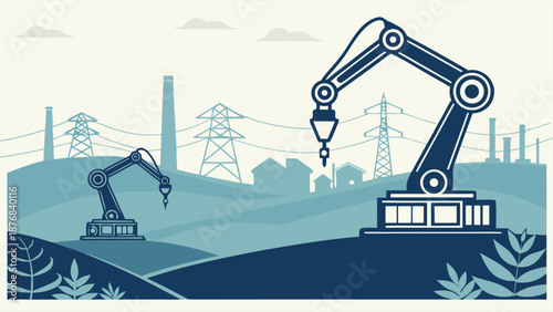 Industry automation concept with fully autonomous systems, eliminating human workers, and utilizing robotics and AI for optimized production lines.