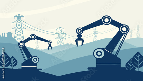 Fully automated industrial system with no human intervention, showcasing advanced robotics and AI for efficient production and manufacturing processes.