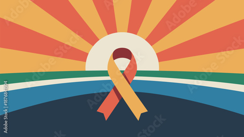 Sunset with ribbon Vector
