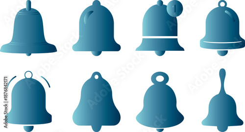 Collection of various bell designs in teal