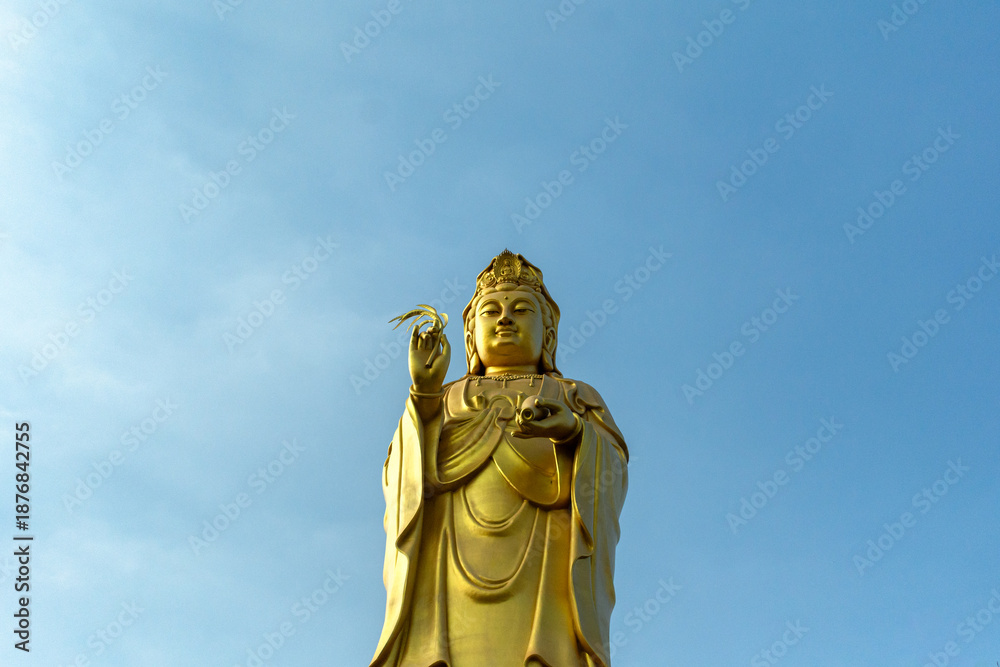 Fototapeta premium Golden Guanyin Statue at Fo Guang Shan Temple is Taiwanese style temple in Thailand