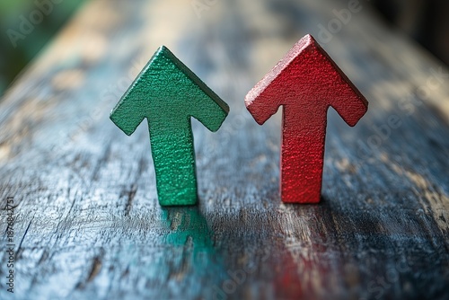 Green up and red down 3d arrow graph showing rising and descending trend
