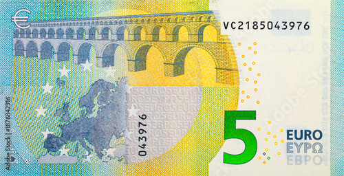 5 EURO banknote of the European Union. Paper money of Europe