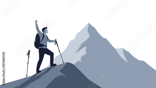 Achieving Goals A Person Reaches The Summit Of A Mountain Celebrating Success