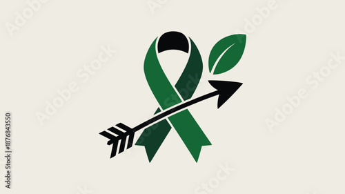 Green ribbon with arrow and leaf Vector