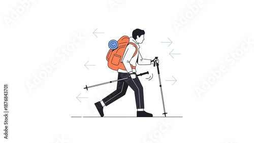 Active Man Hiker with Backpack Exploring Nature Outdoor in Adventure Trip