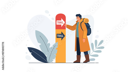 Adventurer Deciding Which Path To Take On A Trekking Adventure Journey