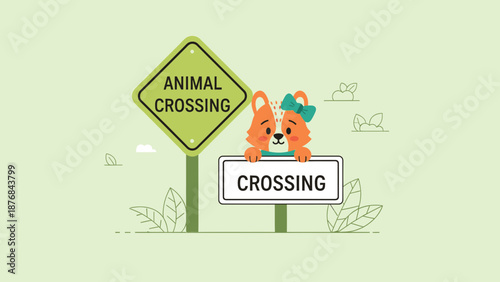 Adorable Animal Crossing Illustration With Cute Dog And Sign Posts