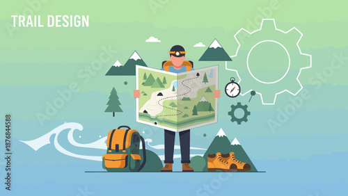 Adventure Exploration: Vector Illustration Of a Traveler Planning Trip With Map