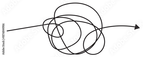 Abstract Doodle Scribble Vector – Messy Tangle Chaos Lines Transforming Into Clear Path, Problem 
Solving and Thinking Process Concept