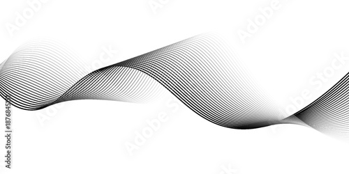 Flowing dots particles wave pattern halftone gradient curve shape isolated on white background. Vector in concept of technology, science, music